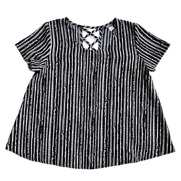 Evereve Peyton Jensen Black & White Striped Short Sleeve Top Small - Picture 1 of 4